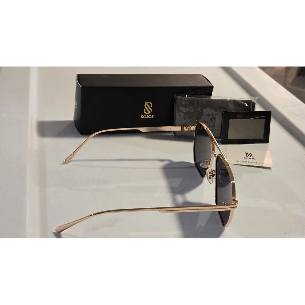 SOJOS SJ1161 Gold Navigator Sunglasses Mens Womens UV400 Dark Lens NEW